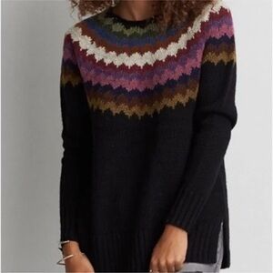 American Eagle Outfitters Black Rainbow Yoke Fair Isle Wool Blend Sweater Medium